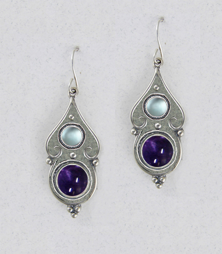 Sterling Silver Gothic Look With Iolite And Blue Topaz Gemstone Drop Dangle Earrings